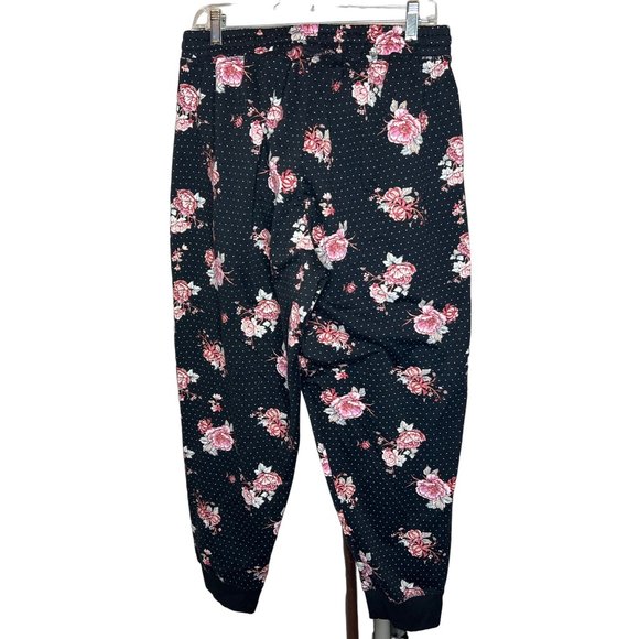 Lula Roe pull on sweatpants leggings size 2XL black pink floral and drawstring w - Picture 5 of 12